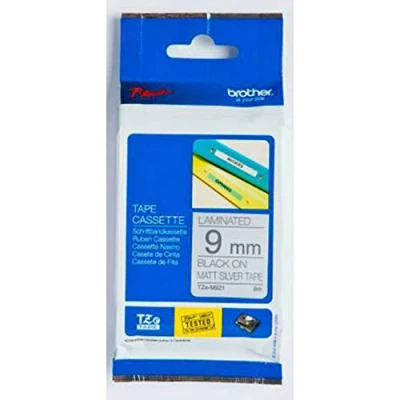 Bild av Brother TZe M921 svart på matt silver rulle (0,9 cm x 8 m) 1 kassett (ar) laminerad tejp för P Touch PT E100, E300, E50, E550, H100, P900, P950, EDGE P750