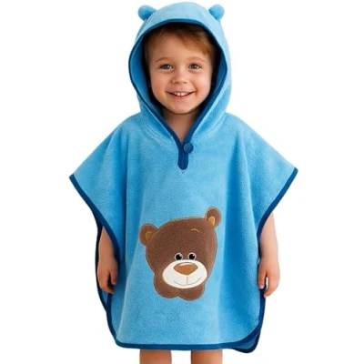 Bild av Morgonstjärna badponcho barn baby flicka pojkar 100 % bomull OEKO TEX babybadhandduk, huvhandduk, badrock frotté, Blå björn, 1 3 Jahre