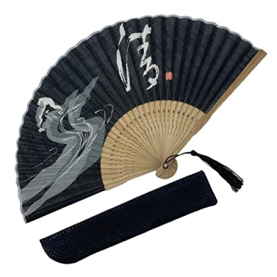 Bild av Eastern Wind balck japansk silke handvikbar fläkt. handhållen hopfällbar rave fläkt 21 cm