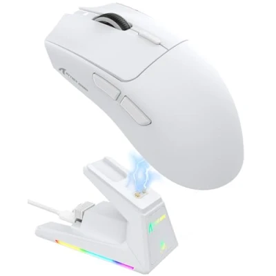 Bild av ATTACK SHARK X1 Gaming Mouse med Magnetisk Laddningsdocka, PixArt PAW3395PRO Sensor, 40000DPI, BT/2.4G Trådlös/Trådbunden, 53g SUPERLIGHT Mus, 100M Klick Mikrobrytare för PC/Xbox/PS/Mac Vit