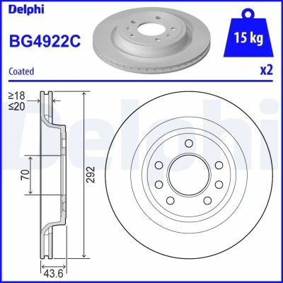 Bild av DELPHI BG4922C Disque de frein 292 20 5 ventilé revêtu non traité sans roulement roue, bague ABS SAAB: 9 3 Berline, Break