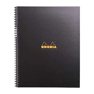 Bild av Rhodia 191310C Rhodiactive Anteckningsbok (återvunnet papper, DIN A4, linjerad med marginal, perforerade 4 fack, 3 bokmärken, 90 g, 21 x 29,7 cm, 80 ark) 1 st svart