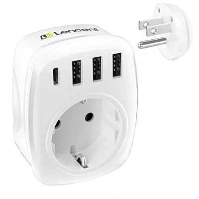 Bild av LENCENT Reseadapter Sverige/EU till USA Adapter, Typ B International Travel Adapter Plug med 3 USB A + 1 C, 5 i Socket Power Strömadapter för Amerika, Kanada, Mexiko [Energiklass A+++]