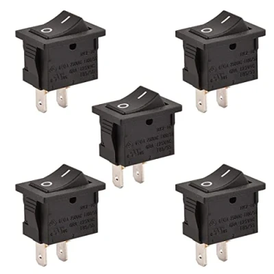Bild av Heschen Rektangulär strömbrytare svart ON OFF SPST 2 lägen terminaler 6 A 250 VAC/125 VAC UL VDE 5 pack