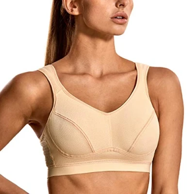 Bild av SYROKAN Tränings sport bh För Kvinnor Högt Slagstöd Bounce Control Plus Size Wirefree Gym Beige 80E