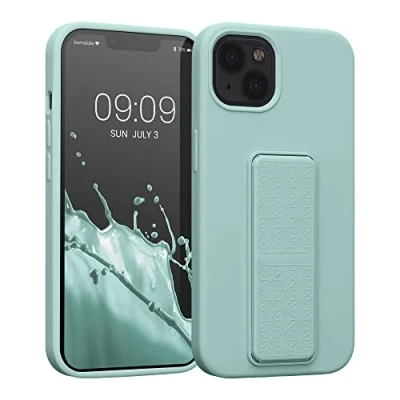 Bild av kwmobile fodral kompatibelt med Apple iPhone 13 handrem och stativ mjuk TPU silikonbeläggning mint