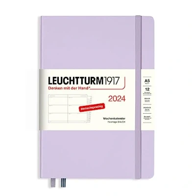 Bild av LEUCHTURM1917 367609 Veckokalender medium (A5) 2024, med extra häfte för adresser och årsdagar årsdagar, lila, tyska, 12 månader