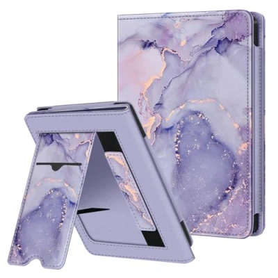 Bild av Fintie Skal för Tolino Shine Color/Shine 5 (2024)/Shine 4 (2022) &amp; Kobo Clara Colour/Clara BW(2024)/Clara 2E(2022) Kickstand fodral med kortfack handledsrem och automatisk sömn/väckning, lila marmor