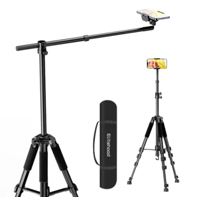 Bild av elitehood Telefonstativ för videoinspelning över huvudet uppdaterad horisontell 59 tum justerbart stativ iPhone med 25 lång utdragbar arm, 360 rotation stativhållare inspelning