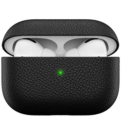 Bild av KeyBudz Artisan läderfodral för Apple AirPods Pro Case, fodral, läderväska äkta läder, hörlurar tillbehör till svart