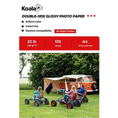 Bild av KOALA Ljust dubbelsidigt fotopapper för bläckstråleskrivare, A4, 120 g/m², 100 ark. Lämplig utskrift av foton, broschyrer, certifikat, häften, flygblad, kalendrar