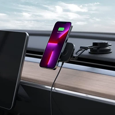 Bild av Spigen OneTap Pro 3 MagFit snabb Trådlös billaddare, bilhållare för biltavla utformad att applicera. kompatibel med iPhone 16 15 14 13 12 modeller