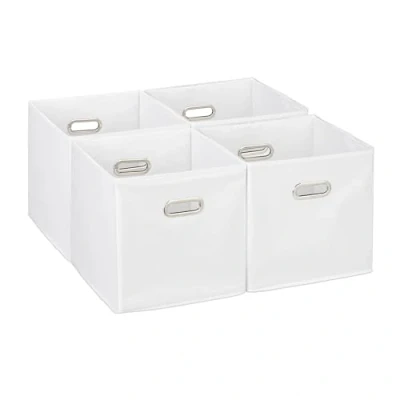 Bild av Relaxdays Förvaringsbox set om 4, vikbara hylllådor, H x B D: 30 cm, med handtag, hopfällbara lådor för hyllor, vit