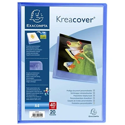 Bild av Exacompta Ref 5722E 1 Kreacover Chromaline dokumentskydd 20 släta kristallklara fickor 40 vyer för A4 storlek 24 x 32 cm halvstyvt omslag av polypropylen färg blå