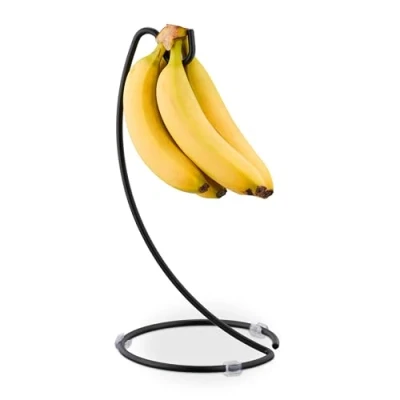 Bild av Relaxdays Bananhållare, metall, H x D: 33 17 cm, mot tryckpunkter, bananförvaring, bananställ, svart