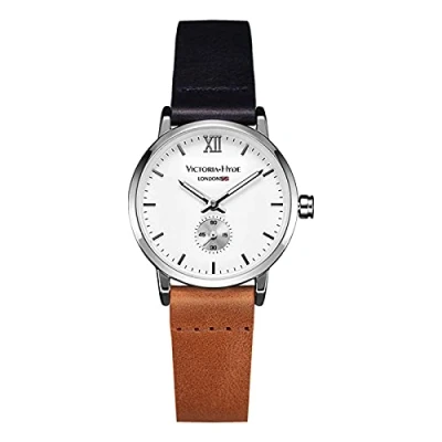 Bild av VICTORIA HYDE retro elegant liten urtavla kvartsur för kvinnor utbytbar äkta läderrem mors dag gåvor, Blåbrun, armband
