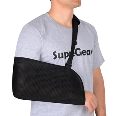 Bild av supregear Armslinga, Justerbar Mesh Shoulder Immobilizer Armsele för Dusch Andningsbar Axelarmbågsstöd Kvinnor Män, Passar Vänster/Höger Arm, Svart