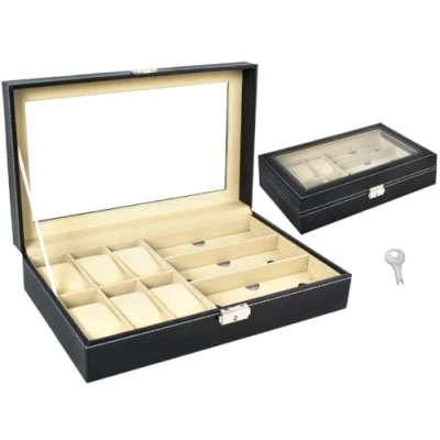 Bild av ISO TRADE Case Many compartments Watch Cushions Imitation Leather Eyeglasses Black Various Patterns 8512 Arrangörer för skåp, Multifärg, Unik