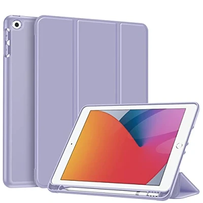 Bild av FINTIE Fodral kompatibelt med iPad 9e 2021/8e 2020/7e 2019 10,2 tum [Pencilförvaring] Tunt skyddsfodral i TPU, sömn/automatisk väckarklocka, lila