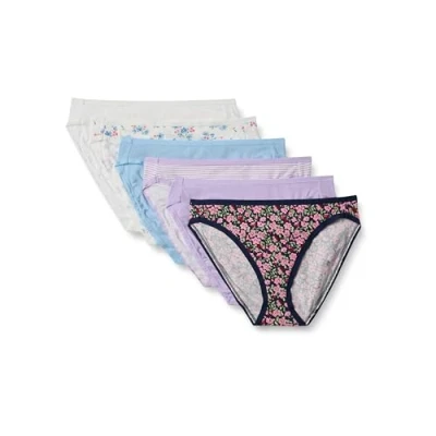 Bild av Amazon Essentials Women&#039;s Korta underkläder i bomull med höga ben (finns plusstorlek), Pack of 6, Ditsy blomster/Minirand/Vildblommor, L