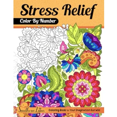 Bild av Color By Number Stress Relief: Coloring Book of Relaxing Drawings and Mindful Patterns with Detailed Palette, Large Print Pages For Adults Women Seniors to Relieve Anxiety