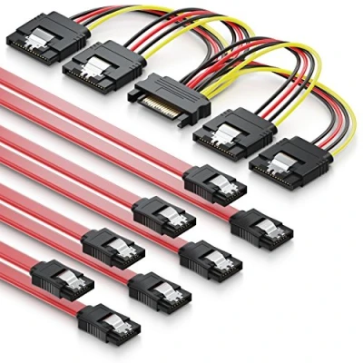 Bild av deleyCON SATA Kabelsats 4x III Kabel med Kontakt Rak + Strömadapter SSD HDD Hårddisk