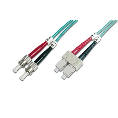Bild av DIGITUS DK 2512 01/3 Fiberoptisk Kabel OM3 1 m ST till SC Duplex 1/10/40/100 Gbit/s MM Multimode LAN Fibertyp: 50/125 µ Turkos (Aqua)