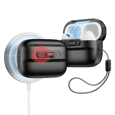 Bild av ESR för AirPods Pro 2:a generationens fodral, kompatibelt med fodral 2:a/1:a generationen (2023/2022/2019), MagSafe redo, magnetiskt locklås, heldroppskydd snodd, pulsserie, svart