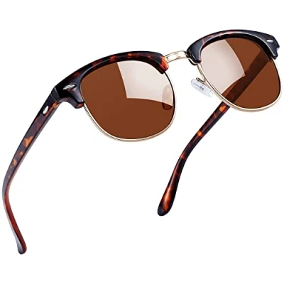 Bild av Joopin Klassiska Solglasögon Herr Dam med UV 400 skydd och Retro Halvram Polariserade Fiske Sunglasses Unisex för Körning Golf Leopard Ram Brun Lins