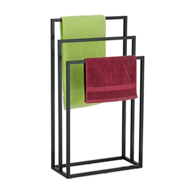 Bild av Relaxdays Handduksställ, 3 stänger, stål, H x B D: 82,5 46 21 cm, stående duschhanddukshållare för badrum, svart