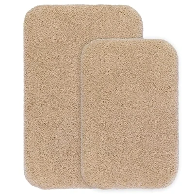 Bild av Halkfri badmatta 2 pack förtjockad badrumsmatta för badrum absorberande ultramjuk fluffig mikrofiber sängmatta golvmatta, maskintvättbar 40 x 60cm + 50 80cm (Biscotti Beige)