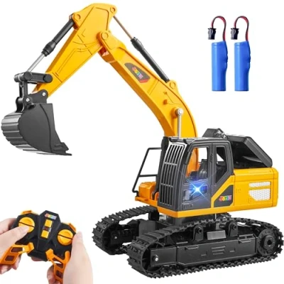 Bild av JOYIN Fjärrkontroll grävmaskin RC grävartraktor leksaker för pojkar, 2,4 GHz leksak med ljus, byggfordon bil pojkar 3 4 5 6 7 8 12 år gamla barn, födelsedagspresent pojke