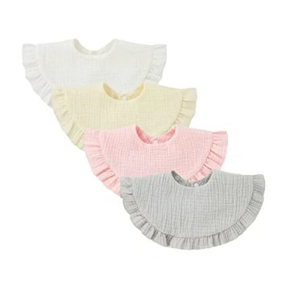 Bild av Nishine 4 stycken unisex baby muslinbandana, dregelhaklapp 360 grader, vridbar bomull, barnsjukdomar, matning, dreglande haklapp för pojkar flickor, Vit uppsättning, S
