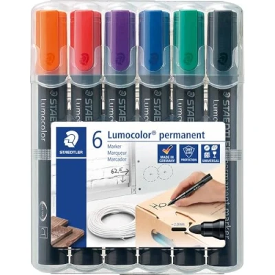 Bild av Staedtler 352 WP6 Permanentmarker Lumocolor, nachfüllbar, Rundspitze, Box mit 6 Farben