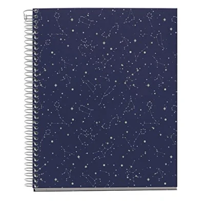 Bild av Miquelrius A5 anteckningsbok, hårt omslag, 4 färgränder, 120 ark rutnät, papper 70 g Mikroperforerad med 2 hål för ringar, blå färg, Cosmos Design