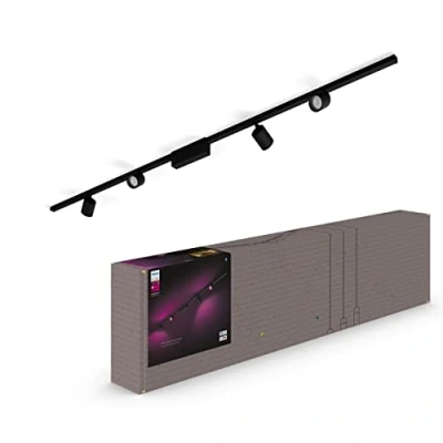 Bild av Philips Hue Perifo rälsbelysning baskit svart skena med 4 spotlights: White and Color, Zigbee &amp; Bluetooth, röststyrning via Amazon Alexa, Google Home Assistant och Siri, 929003151201