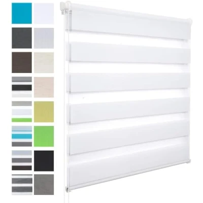 Bild av WOLTU Dubbel rullgardin, Klemmfix, ingen borrning krävs, duo Zebra persienn för fönster, kulkedja på sidan, Easyfix, gardiner transparens och mörkläggning, vit, 65x120 cm (B x H)