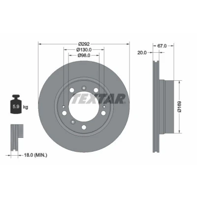 Bild av TEXTAR PRO 92088903 Disque de frein 292 20 05/09 130 ventilé l&#039;intérieur revêtu sans boulon fix roue, moyeu roue PORSCHE: Boxster