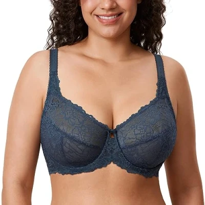 Bild av DELIMIRA Kvinnors Plus Size Minimizer BH Full täckning Lace Unfodred Underwire B K koppar Sargasso 100D