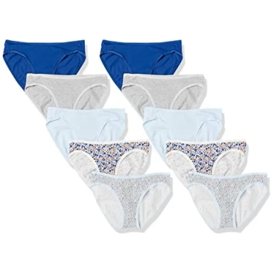 Bild av Amazon Essentials Women&#039;s Bikinitrosor underkläder i bomull (finns plusstorlek), Pack of 10, Blommig/Blå/Ditsy blomster/Grå ljung/Ljusblå, XXL