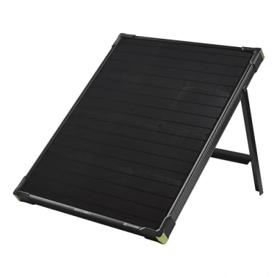 Bild av Målnoll block 50 solpanel W total kedjningsbar till 150 sparkstativ extra hörnskydd, 8 mm solport hane//dama: 14 22 V, upp 3,5 A (50 max) celltyp: monokristallin vikt 5,6 kg, svart