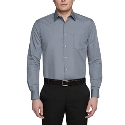 Bild av Van Heusen Poplin Solid Skjorta herr, normal passform, Grå, 17.5&quot; Neck 36&quot; 37&quot; Sleeve