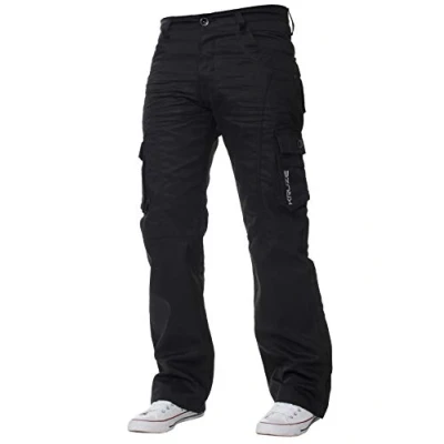 Bild av Kruze Herr Cargo Combat arbetsbyxor byxor denim jeans stora och höga midjestorlekar, Svart, 32W x 32L