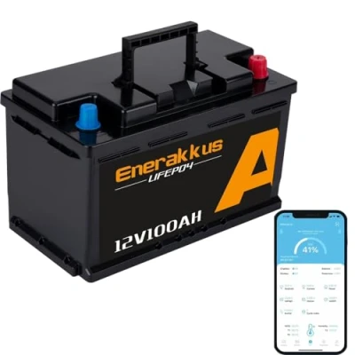 Bild av Enerbatterier 100 Ah 12 V batteri mini LiFePO4 litiumbatteri, djupcykel litiumbatteri med integrerat A BMS, lämpligt för trolling motorbatteri, solceller, husbilar
