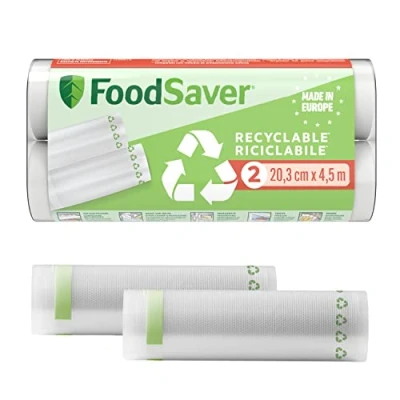 Bild av FoodSaver vakuumrullar Återvinningsbara och återanvändbara livsmedelspåsar håller maten fräsch upp till 5 x längre BPA fri 2 vakuumrullar, för frys matlagning (20 cm 4,5 m)