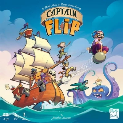 Bild av PlayPunk, Captain Flip, familjespel, läggspel, nominerat till årets spel 2024, 2 5 spelare, från 8+ år, 20 minuter, tyska, flerfärgad, färgglad