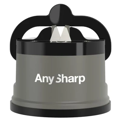 Bild av AnySharp Knivslipare, Hands Free Säkerhet, PowerGrip Sugkopp, Säkert vässar alla köksknivar, Idealisk för härdat stål &amp; tandade, Kompakt, Grå