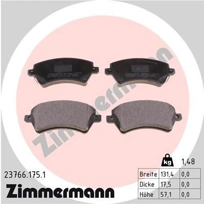 Bild av ZIMMERMANN 23766.175.1 Jeu de plaquettes frein avec indicateur d&#039;usure la photo correspond au contenu livraison TOYOTA: Corolla IX 3/5 portes