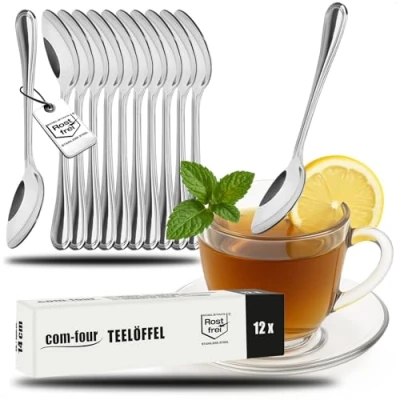 Bild av COM FOUR® 12x teskedar av rostfritt stål snygga bordsbestick i enkel design kaffesked dessertsked teservis 14 cm (12 stycken tesked 14cm)