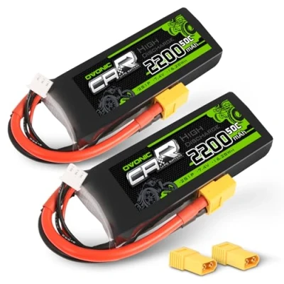 Bild av OVONIC 2S Lipo batteri 7,4 V 2 200 mAh 50C med XT60 anslutning kompatibel RC 1/16 eller 1/14 flygplan bil båt quadcopter stycken (dessutom en TRX
